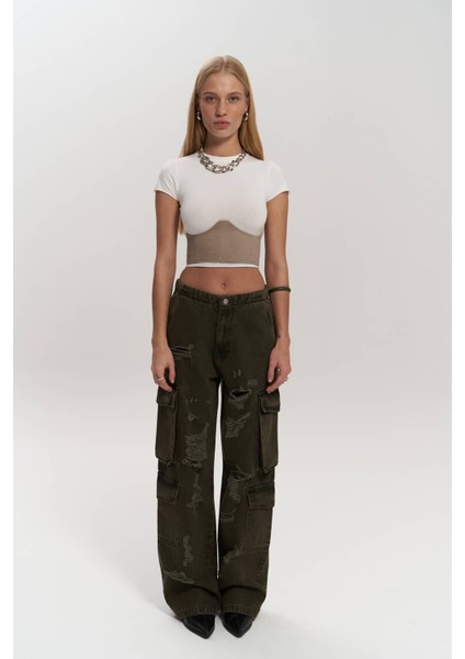 Dries Kirli Yeşil Yırtık Detay Kargo Jean Pantolon fiyatları