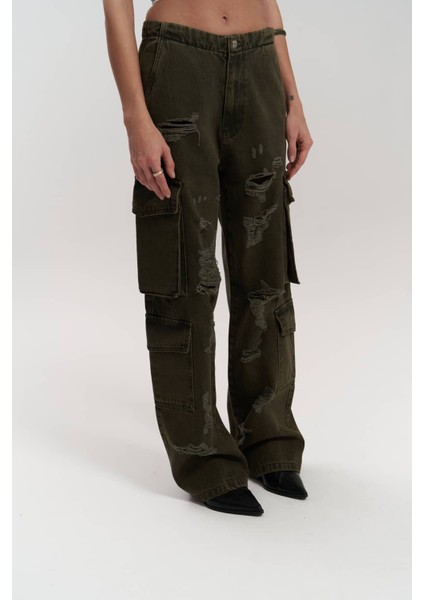 Dries Kirli Yeşil Yırtık Detay Kargo Jean Pantolon fırsatları