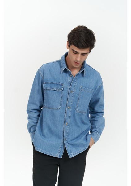 Ethan Mavi Erkek Jean Gömlek