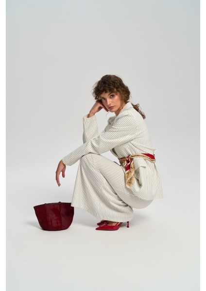 Bruno Çizgili Ekru Blazer