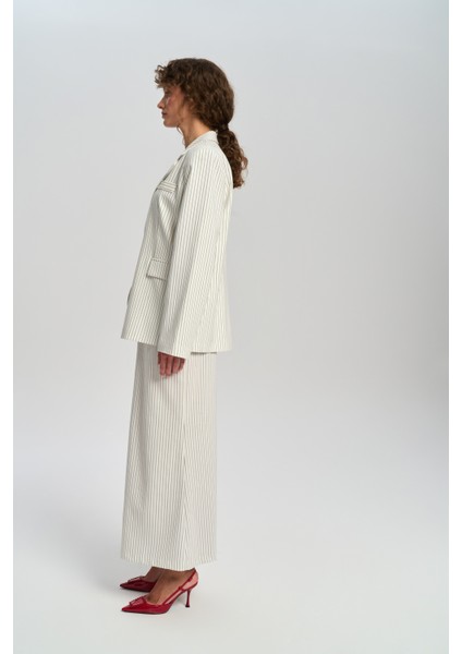 Bruno Çizgili Ekru Blazer modelleri