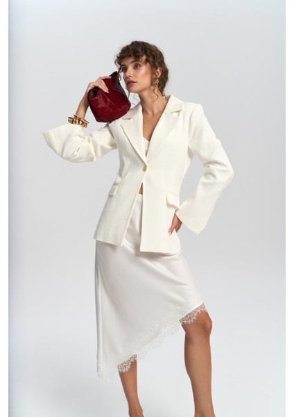 Anisah Belden Oturmalı Ekru Blazer
