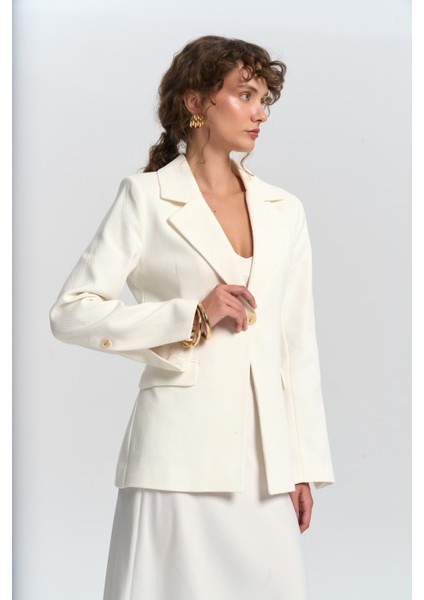 Anisah Belden Oturmalı Ekru Blazer modelleri