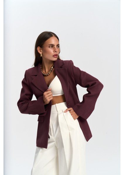 Anisah Belden Oturmalı Bordo Blazer