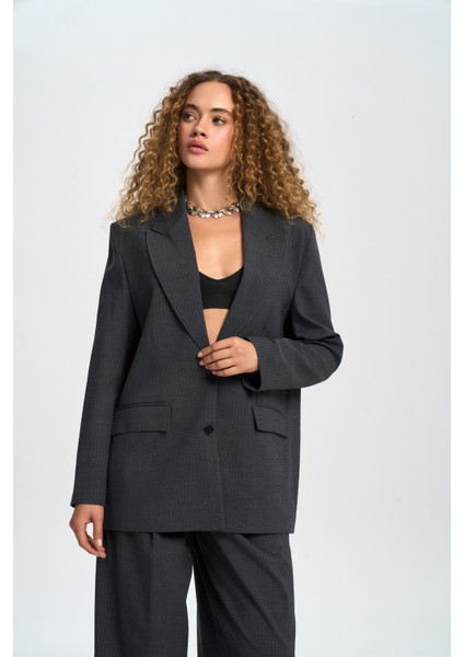 Jessical Çizgili Antrasit Blazer