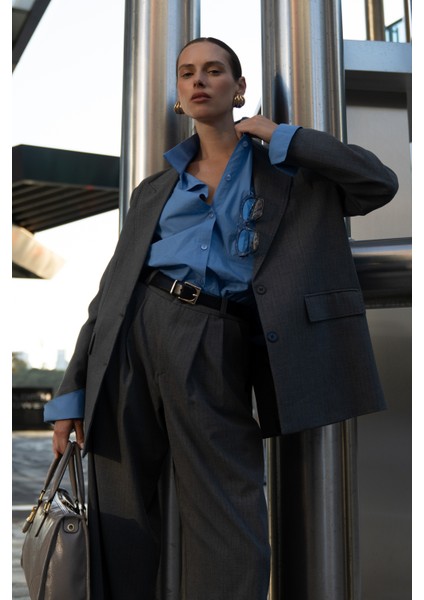 Jessical Çizgili Füme Blazer