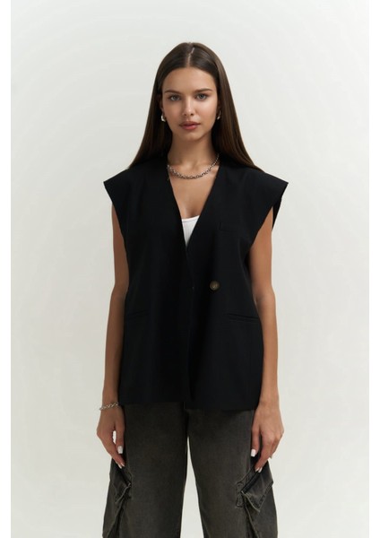 Sissela Yan Yırtmaç Detay Siyah Yelek fiyatları