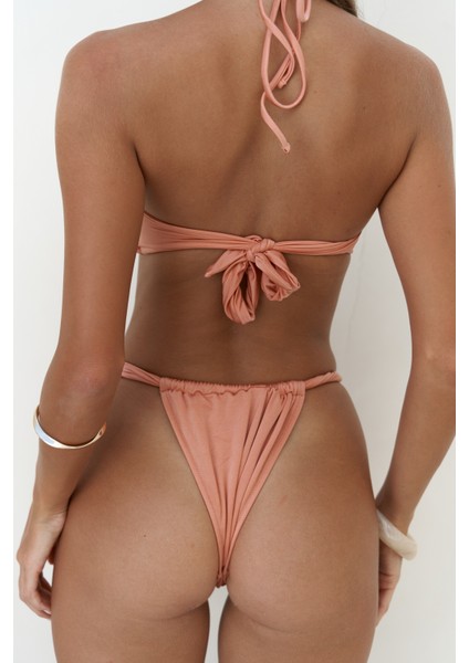 Bunga Büzgü Detay Kalın Bantlı Somon Bikini Altı fırsatları