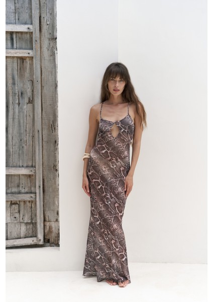 Diavonesta Bağcık Detay Dekolteli Vizon Uzun Elbise fiyatları