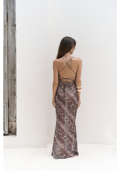 Diavonesta Bağcık Detay Dekolteli Vizon Uzun Elbise fırsatları