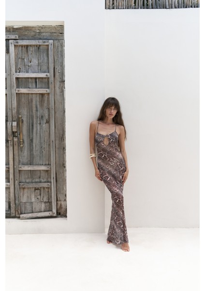 Diavonesta Bağcık Detay Dekolteli Vizon Uzun Elbise indirimleri