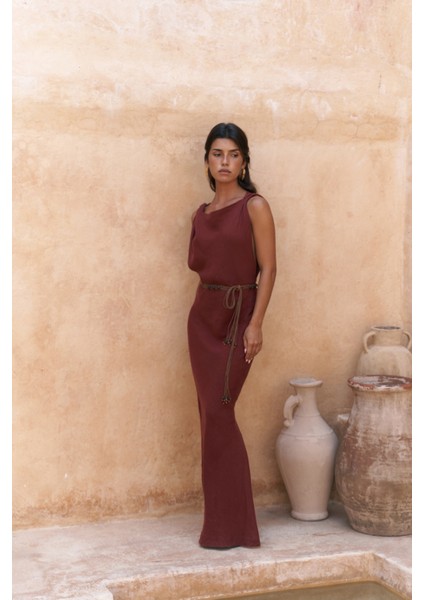 Barabla Kolsuz Uzun Kiremit Keten Elbise fiyatları