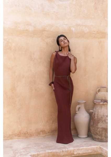 Barabla Kolsuz Uzun Kiremit Keten Elbise fırsatları