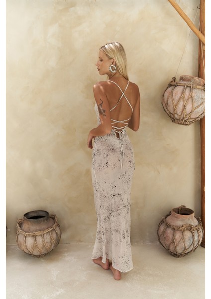 Diavonesta Bağcık Detay Dekolteli Bej Uzun Elbise indirimleri