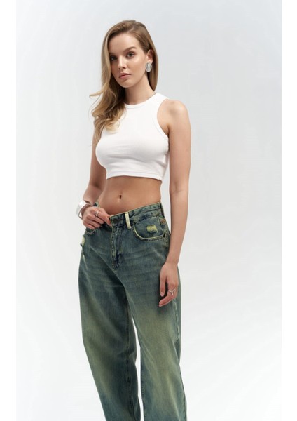 Blair Yıkamalı Yeşil Jean Pantolon