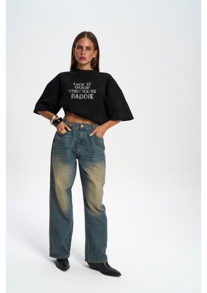 Port Kemer Detaylı Kirli Mavi Jean Pantolon