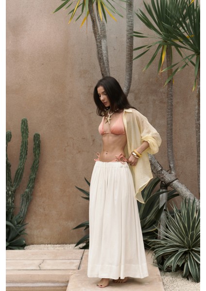 Gabbiano Bağcıklı Pileli Ekru Keten Etek