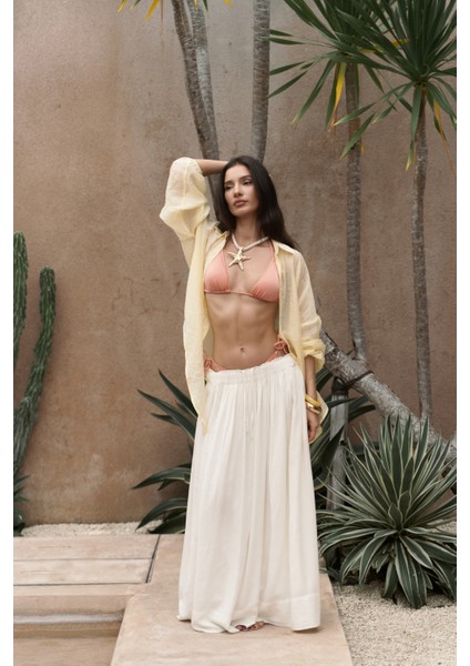 Gabbiano Bağcıklı Pileli Ekru Keten Etek fiyatları