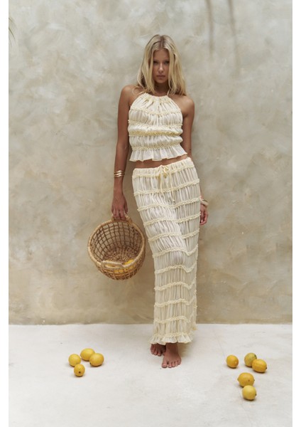 Sofi Transparan Sarı Crop Etek Takım