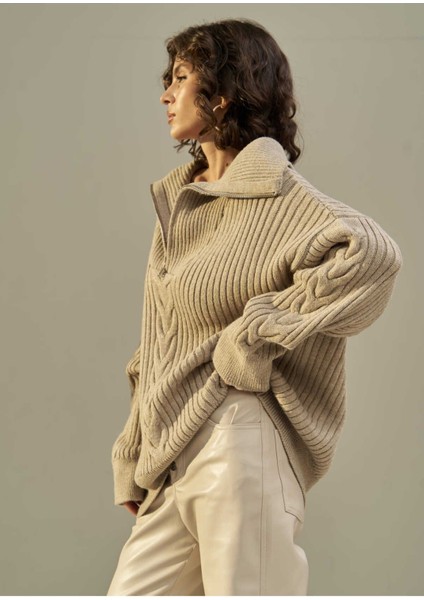 Rika Vizon Saç Örgü Fermuarlı Triko Kazak fırsatları