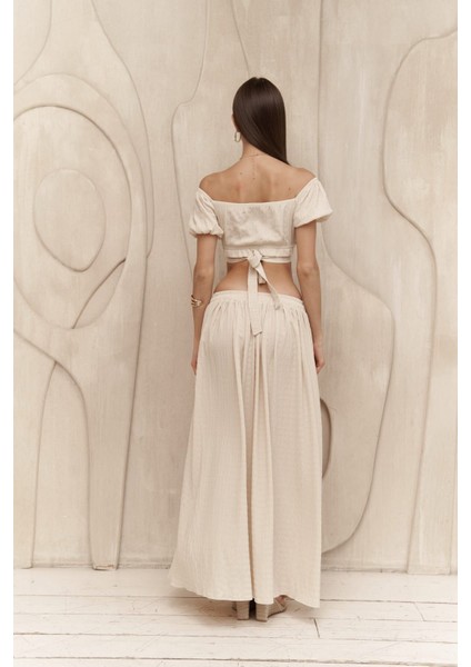 Indriya Bej Crop Etek Takım modelleri