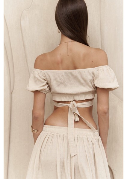 Indriya Bej Crop Etek Takım indirimleri