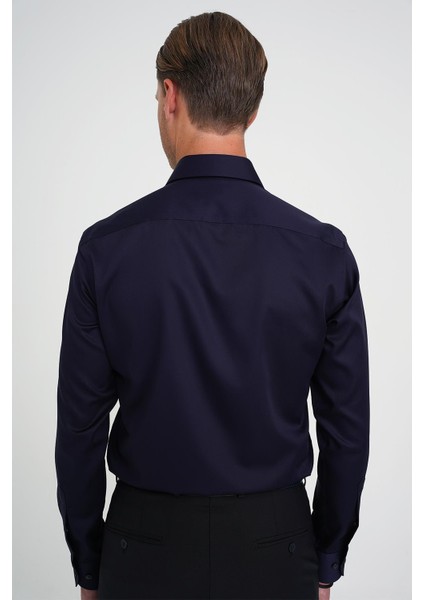 Slim Fit %100 Pamuk Non Iron Kumaş Klasik Lacivert Gömlek Gk 734