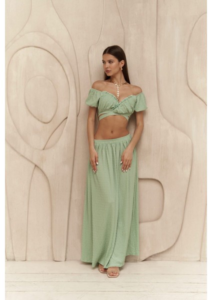Indriya Yeşil Crop Etek Takım