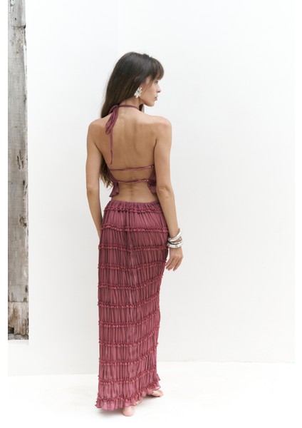 Sofi Transparan Açık Bordo Crop Etek Takım fırsatları