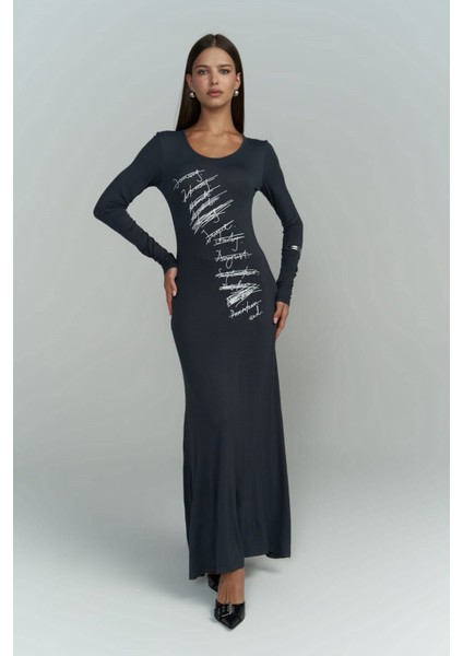 Ceria Füme Uzun Elbise