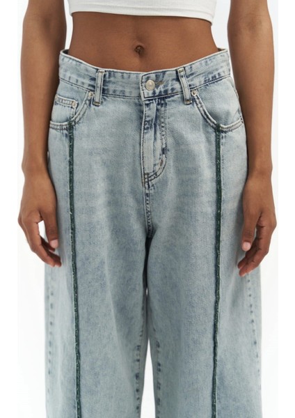 Maude Yeşil Şeritli Mavi Jean Pantolon modelleri