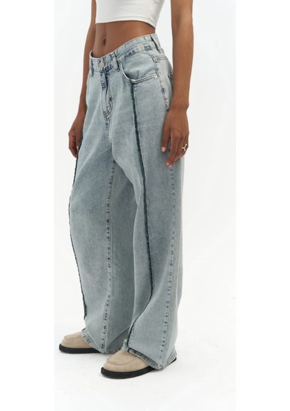 Maude Yeşil Şeritli Mavi Jean Pantolon fırsatları