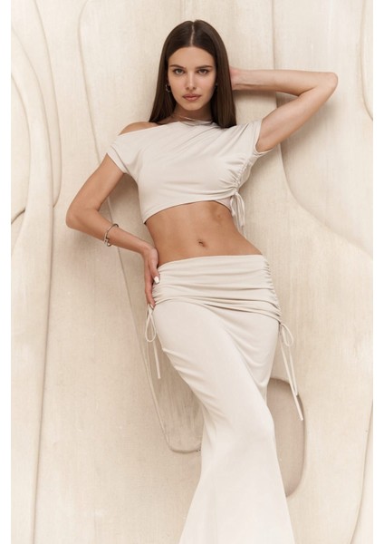 Ivan Büzgülü Bej Crop Etek Takım