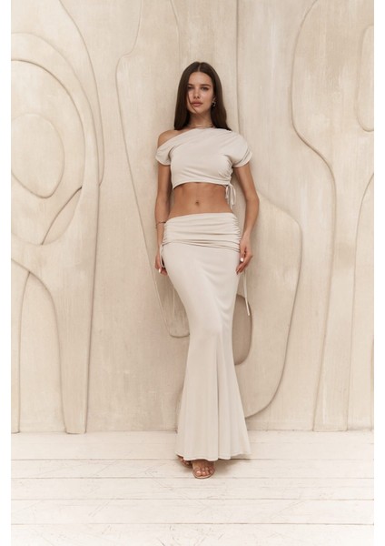 Ivan Büzgülü Bej Crop Etek Takım fiyatları