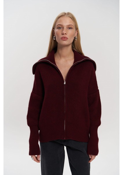 Rafi Bordo Fermuarlı Triko Hırka fiyatları