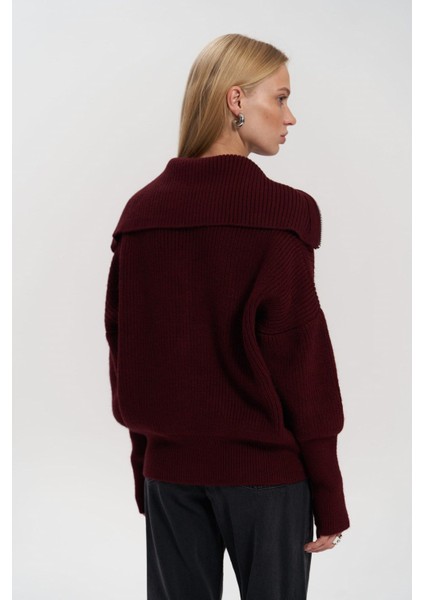 Rafi Bordo Fermuarlı Triko Hırka modelleri