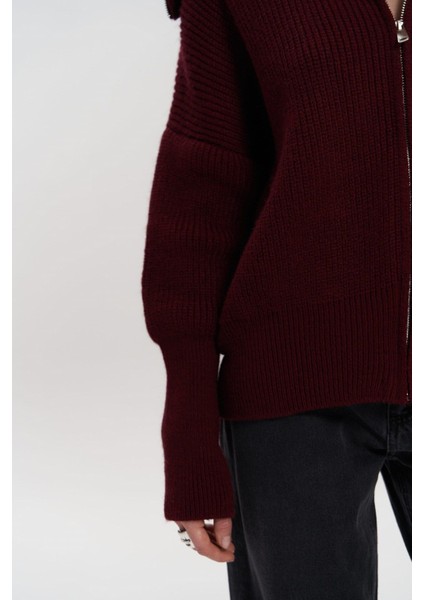 Rafi Bordo Fermuarlı Triko Hırka indirimleri