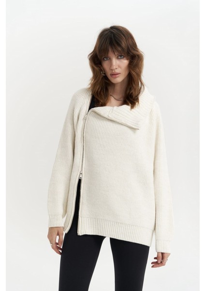 Saphira Fermuar Detay Ekru Triko Kazak fiyatları