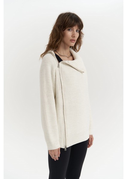 Saphira Fermuar Detay Ekru Triko Kazak modelleri