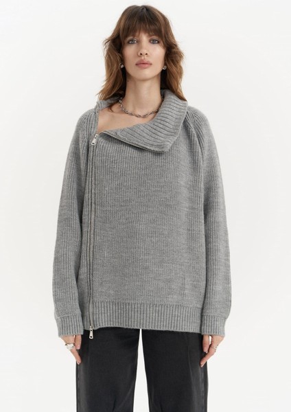 Saphira Fermuar Detay Gri Triko Kazak fiyatları