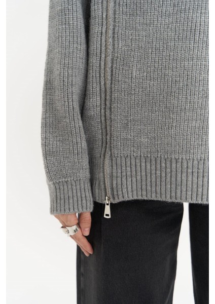 Saphira Fermuar Detay Gri Triko Kazak indirimleri