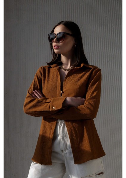 Morrow Ahşap Düğme Detay Kiremit Gömlek fiyatları