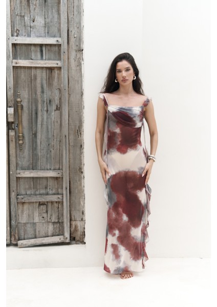 Magi Fırfır Detay Bordo Uzun Elbise fırsatları