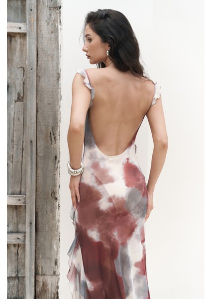 Magi Fırfır Detay Bordo Uzun Elbise indirimleri