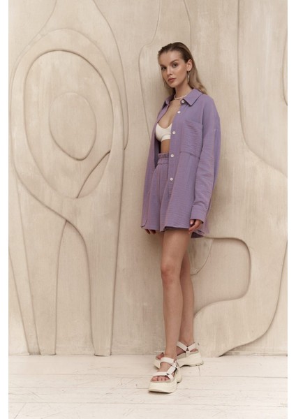 Cosmos Lila Müslin Şort Takım modelleri