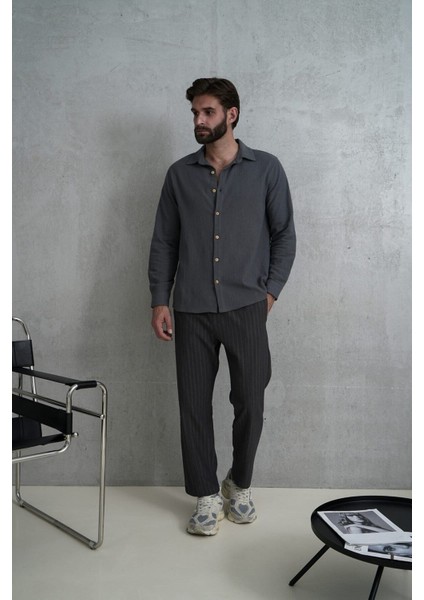 Wesley Erkek Oversize Krinkıl Antrasit Gömlek