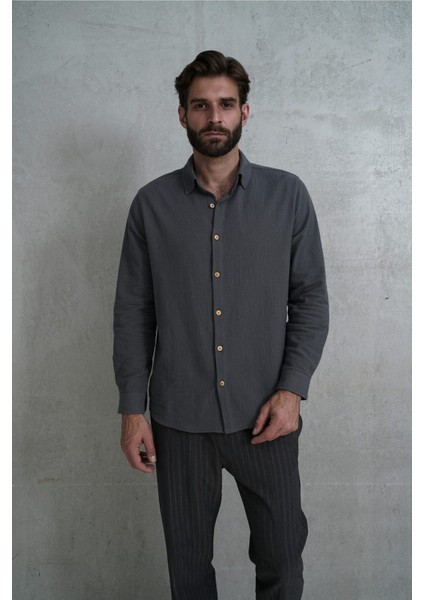 Wesley Erkek Oversize Krinkıl Antrasit Gömlek fiyatları