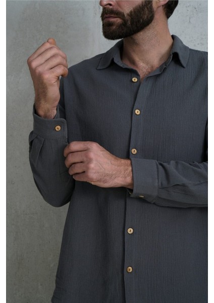 Wesley Erkek Oversize Krinkıl Antrasit Gömlek modelleri