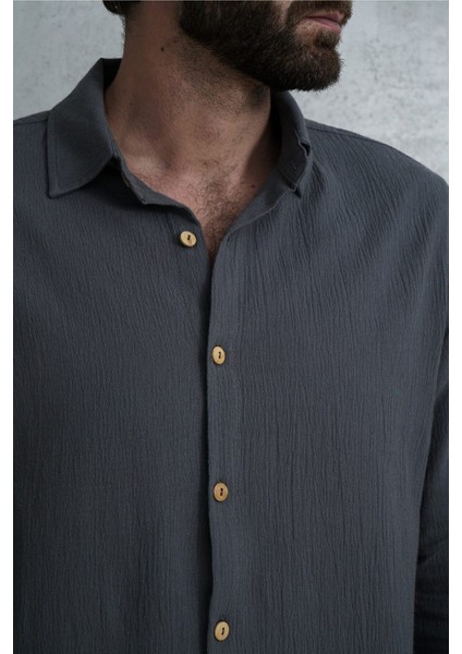 Wesley Erkek Oversize Krinkıl Antrasit Gömlek indirimleri