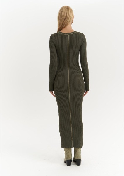 Aston Çizgi Detay Haki Triko Elbise fırsatları